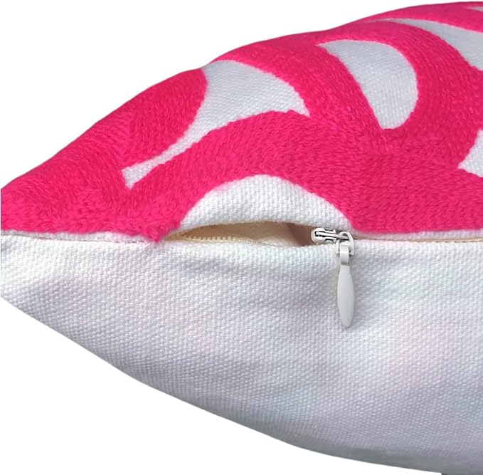 Alysheer Embroidered Decorative Throw Pillow Cover 20"x 20", Boho Mandala Modern Thick Embroidery Pattern, Durable Cotton Canvas Soft Cushion Case for Sofa Couch Bed Living Room (Bright Hot Pink)