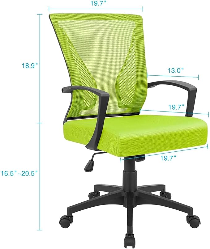 Furmax Office Chair Ergonomic Computer Desk Mesh Chair Mid Back Swivel Lumbar Support with Armrest (2, Cyan)