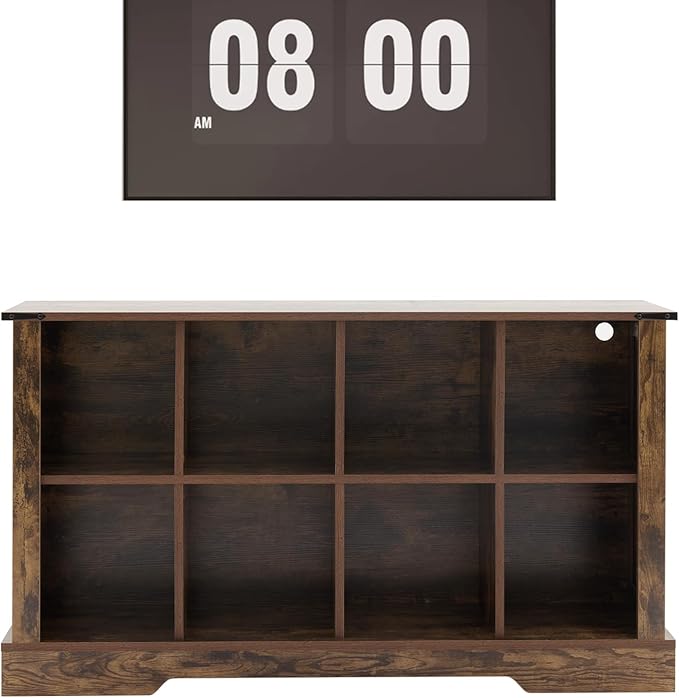 8 Cube Storage Organizer, 2 Tier Bookshelf for Living Room, Farmhouse Bookcase with Led, Kids Toy Storage Cabinet, Wall Cubby Shelves for Home Decor, Wood Display Cabinet for Bedroom, Brown