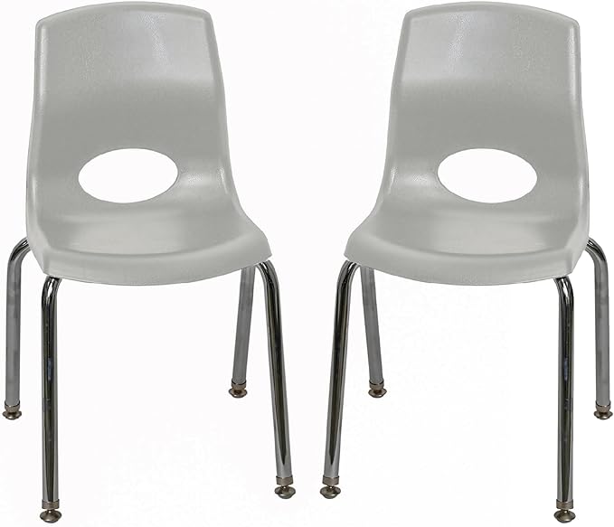 Children’s Factory MyPosture Plus 14" Chair, Gray with Chrome Legs, 2 Pack, Stackable Ergonomic Seating Solution for Classrooms and Homeschools