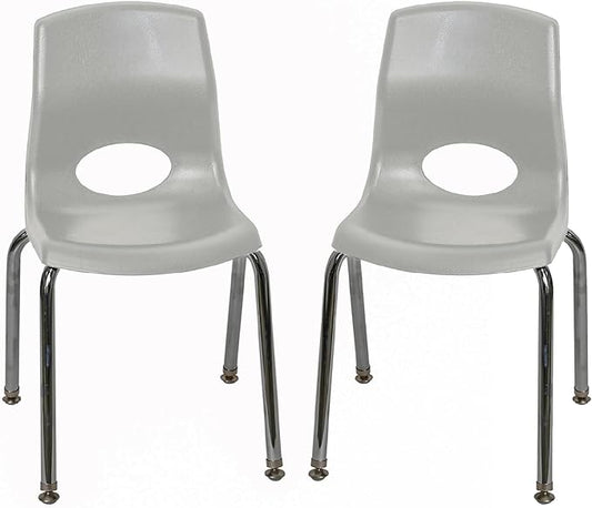 Children’s Factory MyPosture Plus 14" Chair, Gray with Chrome Legs, 2 Pack, Stackable Ergonomic Seating Solution for Classrooms and Homeschools
