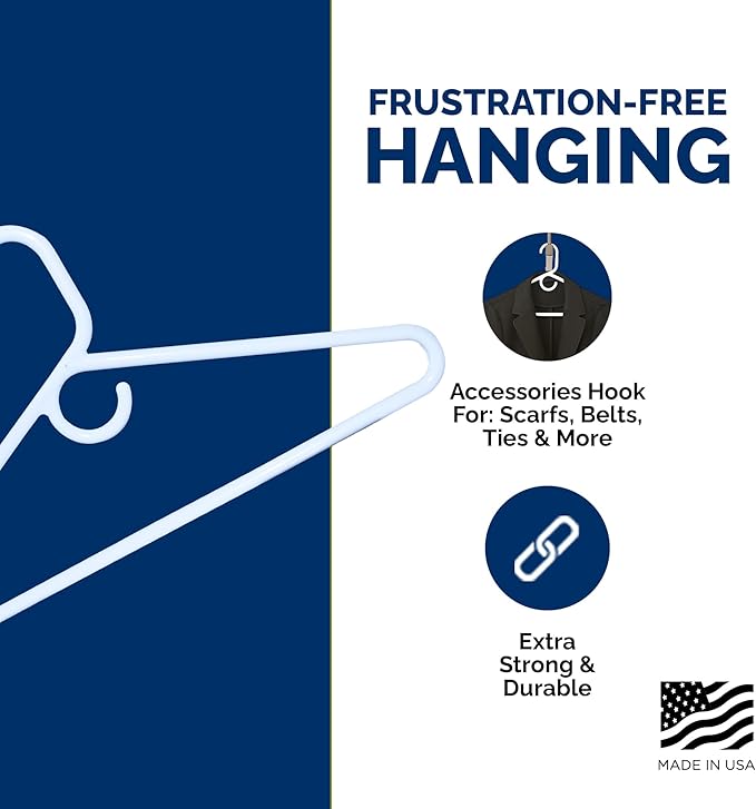 Ultra Heavy Duty Plastic Hangers, Made in USA, White Heavy Weight Hanger, 28 Pack