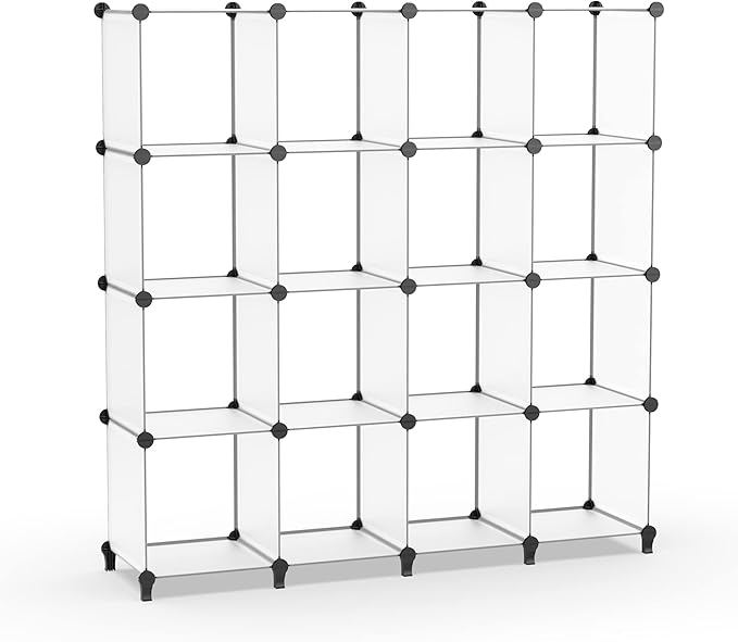 HOMIDEC Closet Organizers and Storage, 16 Cube Storage Organizer, Closet Organizer Bookshelf Cubes Shelves for Clothes, Bedroom, Kids Room, Bathroom, Wardrobe, Garment Racks, Transparent