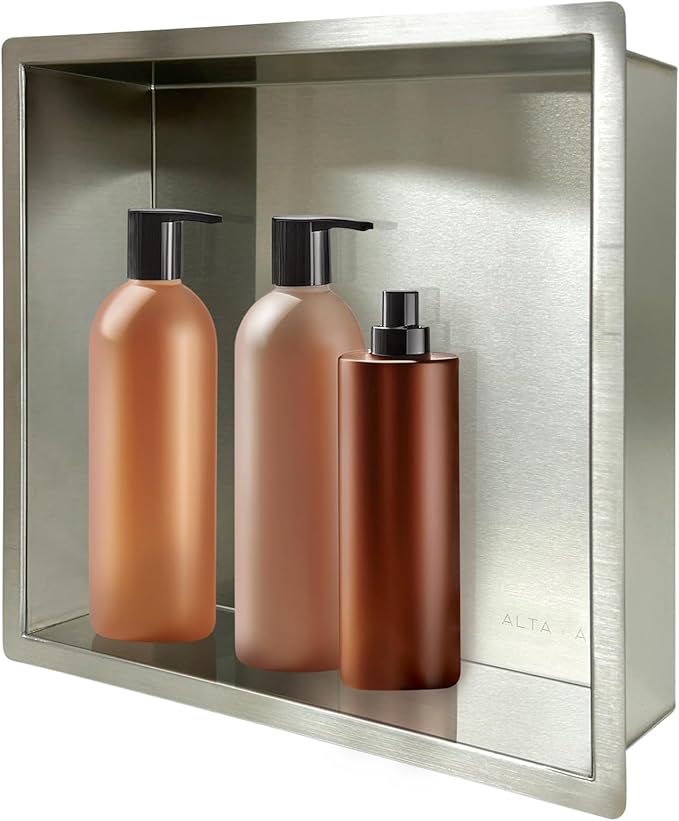 Shower Niche Lightweight Stainless Steel Easy Install Tile Needed Wall Niche Recessed Shower Shelf for Bathroom Storage (Brushed Stainless, 13"x13")