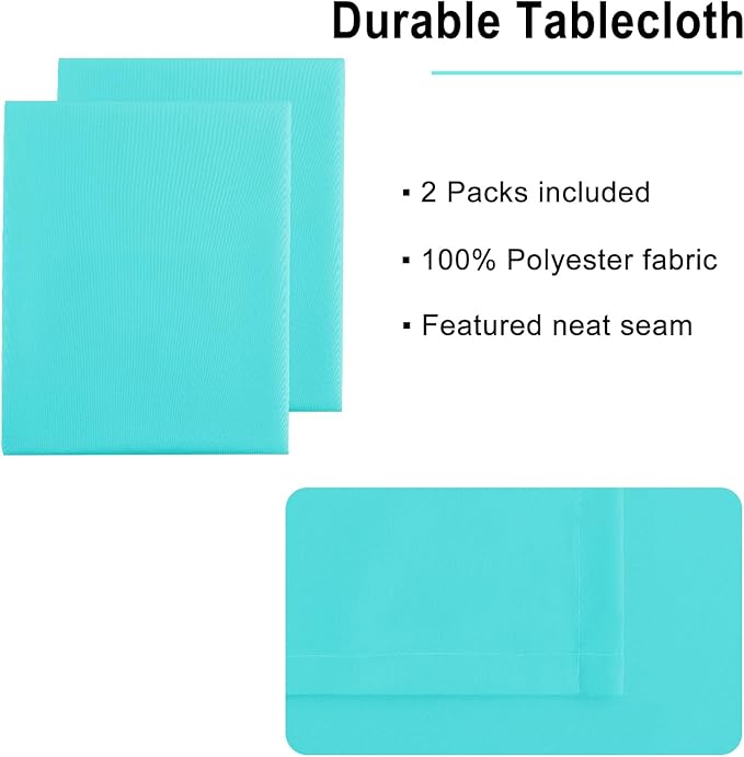 Hiasan 2 Pieces Solid Rectangle Tablecloth - Waterproof and Spillproof Washable Polyester Fabric Table Cloth for Kitchen and Dining Room, Aqua, 54 x 108 Inch