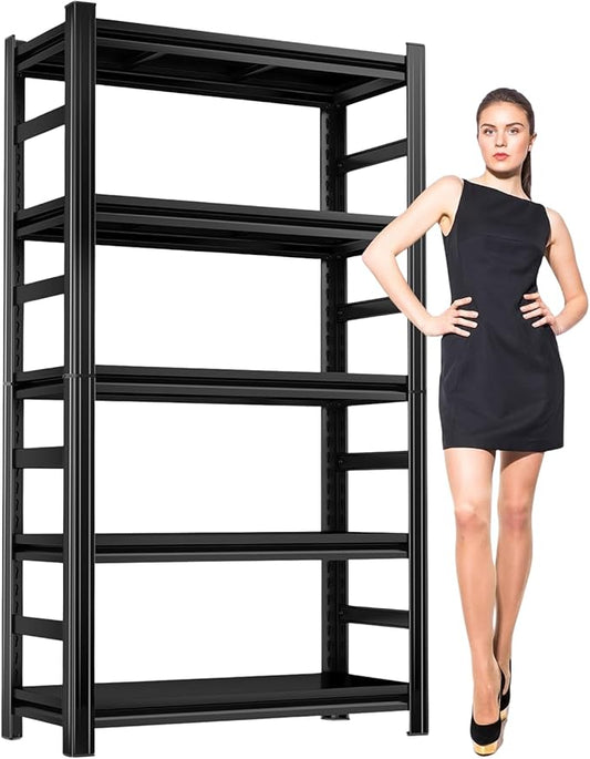 5-Tier Storage Shelving 32" W Steel Heavy Duty Shelving Unit with Shelves for Heavy Duty Metal Shelving Adjustable Garage Shelving Rack Storage Kitchen, 63" H X 32" W X 16" D, Black