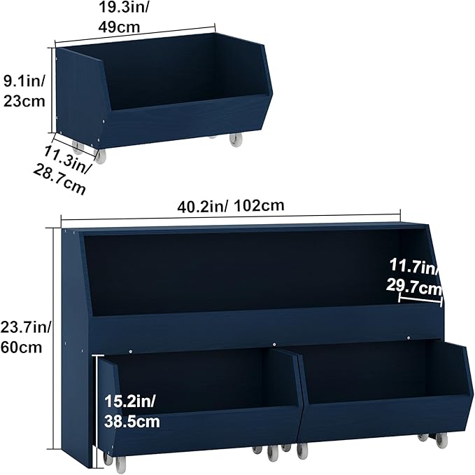 Toy Storage and Organizer for Kid, Boys and Girls Muti-Functional Bookcase and Storage Bin with Moveable Drawers, Children Toddler Storage Carbinet Dark Blue