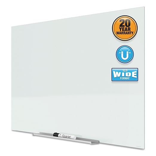 Quartet Glass Whiteboard, Magnetic Dry Erase Board, Wall Mounted Whiteboard for Office, School and Home, 74" x 42", White (G7442IMW)