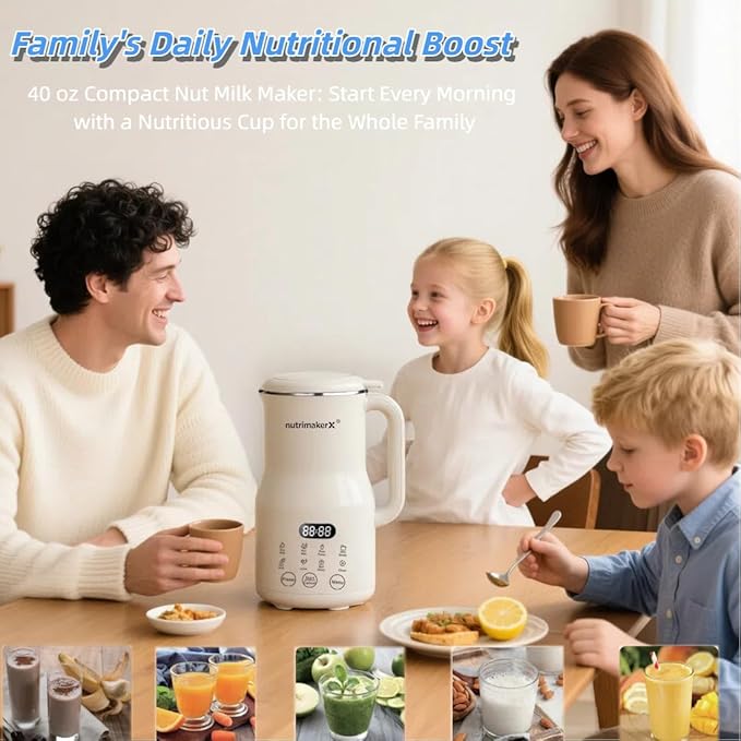 8-in-1 Automatic Nut Milk Maker Blender, 40.6oz Homemade Almond, Oat, Coconut, Soy, Plant-Based & Non-Dairy Milks, Soybean Machine with Delay Start, Keep Warm, Self-Cleaning & Boil Water Functions