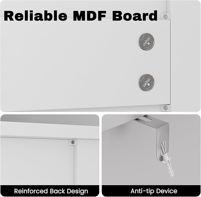 Bathroom Cabinet, Modern Bathroom Floor Storage Cabinet, Freestanding Organizer with Adjustable Shelves & Double Doors, 3-Tier Home Living Room Furniture