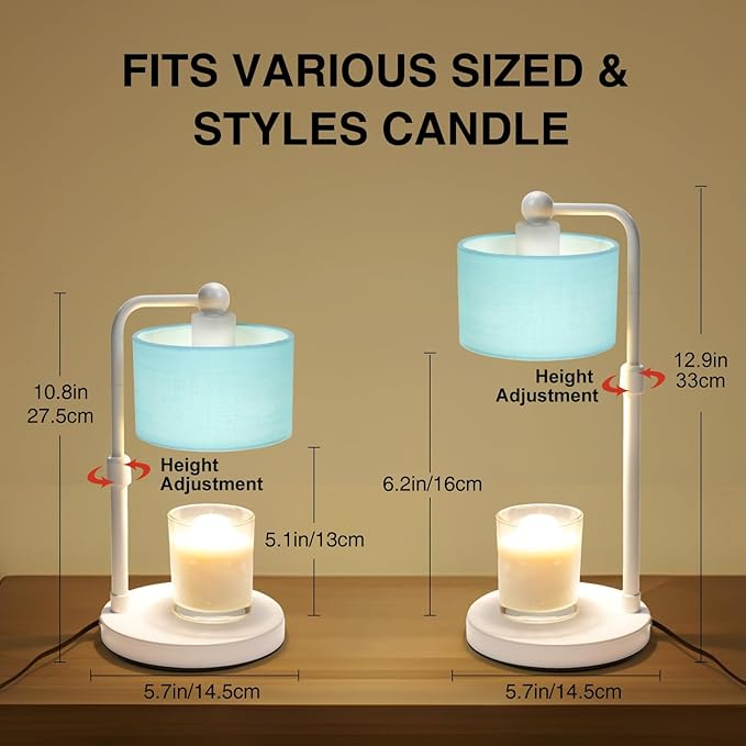 Candle Warmer Lamp with Timer, Dimmable Candle Wax Warmer, Height Adjustable Electric Candle Lamp Warmer with 2 Bulbs, Gifts Idea for Women Her, Mom, Vintage Home Decor for Bedroom-Blue