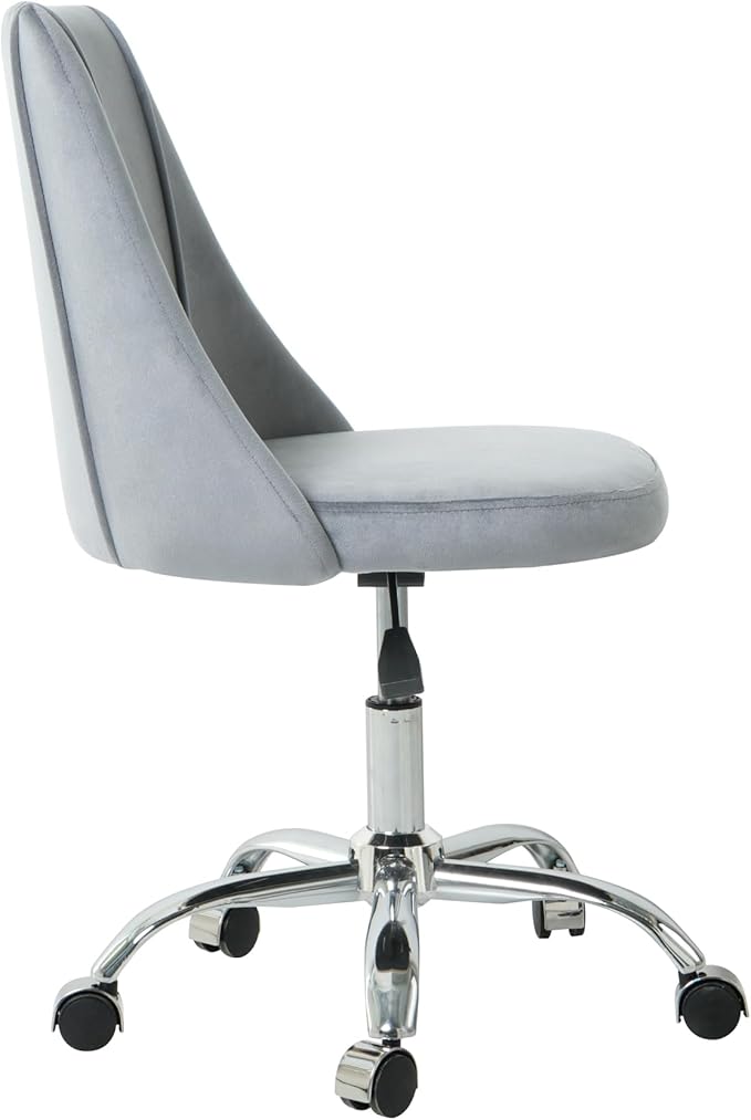 Furnimart 360° Swivel Rolling Desk Chair, Height Adjustable Vanity Chair with Silver Legs, Cute Task Chair with Wheels for Dorm Bedroom Studying Small Places (Velvet Gray)