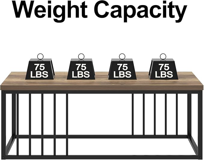 FOLUBAN Modern Coffee Table, Minimalist Wood and Metal Center Table for Living Room, Rustic Oak, 43.3 Inch
