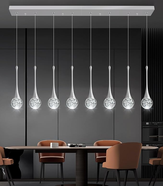 8 Light Modern Glam Crystal Rectangular Chandelier for High Ceiling LED Dimmable Ceiling Pendant Light Kitchen Island Staircase Foyer Enterway Living Room Chandelier Lighting Antique Silver