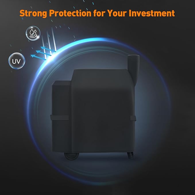 Heavy Duty Waterproof Wood Pellet Grill Smoker Cover, UV Resistant Full Length BBQ Grill Cover Compatible with BAC503 Traeger Pro 22 / Pro 575 Series, Lil' Tex Grill and More, All Weather Protection