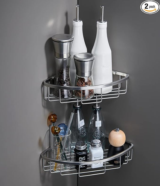 Corner Shower Caddy Organizer, SUS304 Stainless Steel Heavy Duty Rust-Proof Shelf Shampoo Holder, Wall Mounted Storage Rack for Bathroom Kitchen, 2 Packs Brushed Nickel