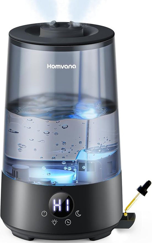 Homvana 3.6L Cool Mist Humidifiers for Bedroom, Large Room, Home, House, Office, Living Room, 34H Top Fill Easy to Clean Small Humidifier for Plants indoor, Grow Tents, Greenhouse, Filterless (Black)