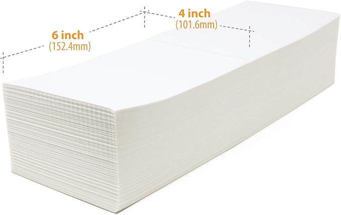 Buhbo 4" x 6" Direct Thermal Labels - Perforated BPA Free - Compatible with Zebra & Rollo Printer - Commercial Grade Shipping (2000 Fanfold Labels - 2 Stacks of 1000)