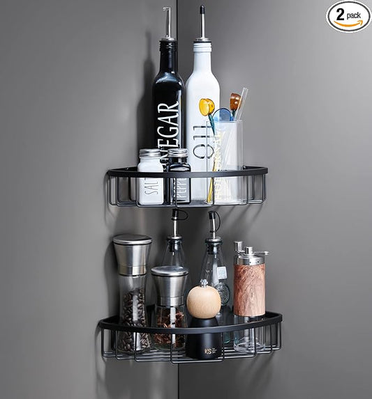 Corner Shower Caddy Organizer, SUS304 Stainless Steel Heavy Duty Rust-Proof Shelf, Wall Mounted Storage Rack for Bathroom, 2 Packs Matte Black