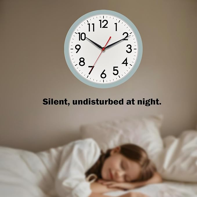 AKCISOT Wall Clock, Modern Small Wall Clocks Battery Operated 10 Inch, Silent Non-Ticking Analog Classic for Office, Home, Bathroom, Kitchen, Bedroom, School(Blue Gray)