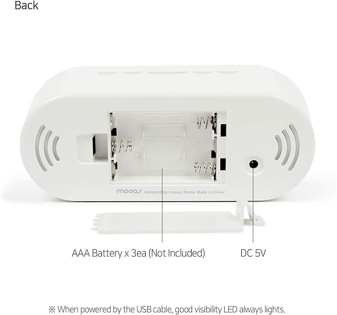 mooas Pop Mirror Digital Alarm Clock, LED Desk Clock with Nightlight, Snooze, Indoor Temperature, Battery Operated Small Size Clock for Kids Girls Bedroom Livingroom Office (White)