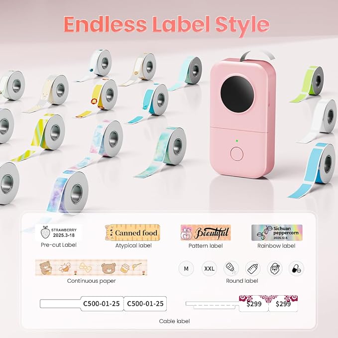 Phomemo D30 Label Maker Machine with 3 Tapes - White Clear Gold Labels, Portable Handheld Bluetooth Mini Label Maker Printer, Multiple Templates for Smartphone Thermal Small Label Printer Rechargeable