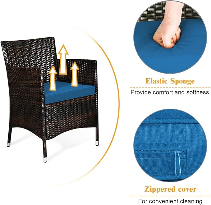 Tangkula 4 Pieces Patio Rattan Conversation Set with Tempered Glass Coffee Table & Thick Cushion, Wicker Set for Garden, Lawn, Poolside and Backyard