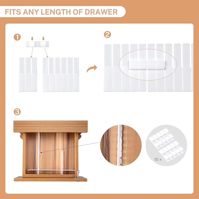 MaidMAX 15pc Drawer Dividers - Adjustable Organizers for Clothes, Underwear, Makeup, Kitchen Utensils & Tools - 16' x 2.7' DIY Dresser Drawer Separators for Bedroom, Kitchen, Office