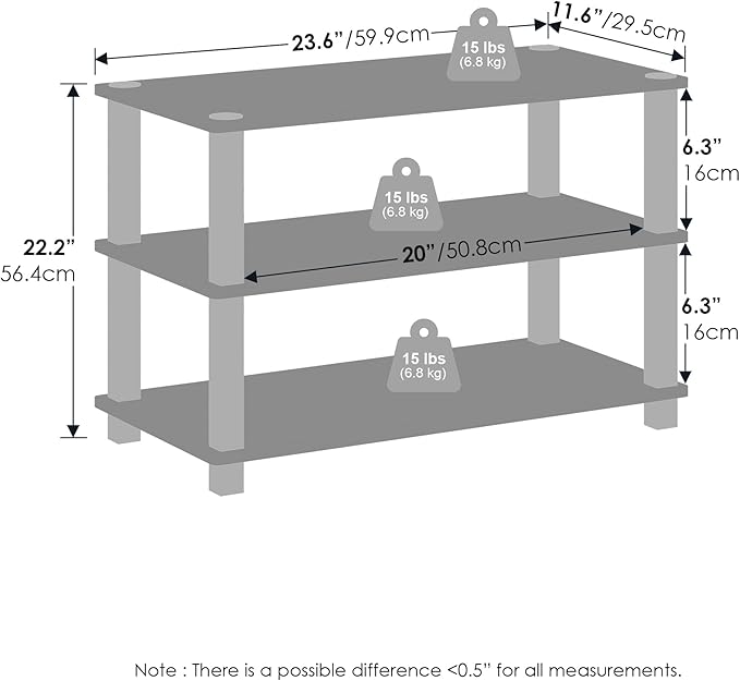 Furinno Turn-S-Tube 3-Tier Multipurpose Stackable Standing Shelves, Espresso/Black, Set of 2
