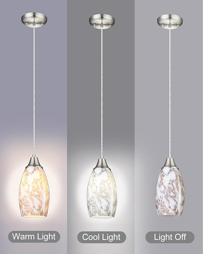 Mini Pendant Lights Kitchen Island Brown Ripple Glass Lamp Shade Hand Blown Glass Pendant Light with Brush Nickel Finish Adjustable Cord for Kitchen Over Sink Hallway,Dining Room,Stairs Way