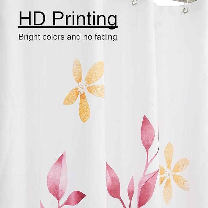 Eucalyptus Shower Curtain, Ombre Floral Leaves Plant Washable Fabric Bath Decor with 12 Hooks 72x72 inches, Pink