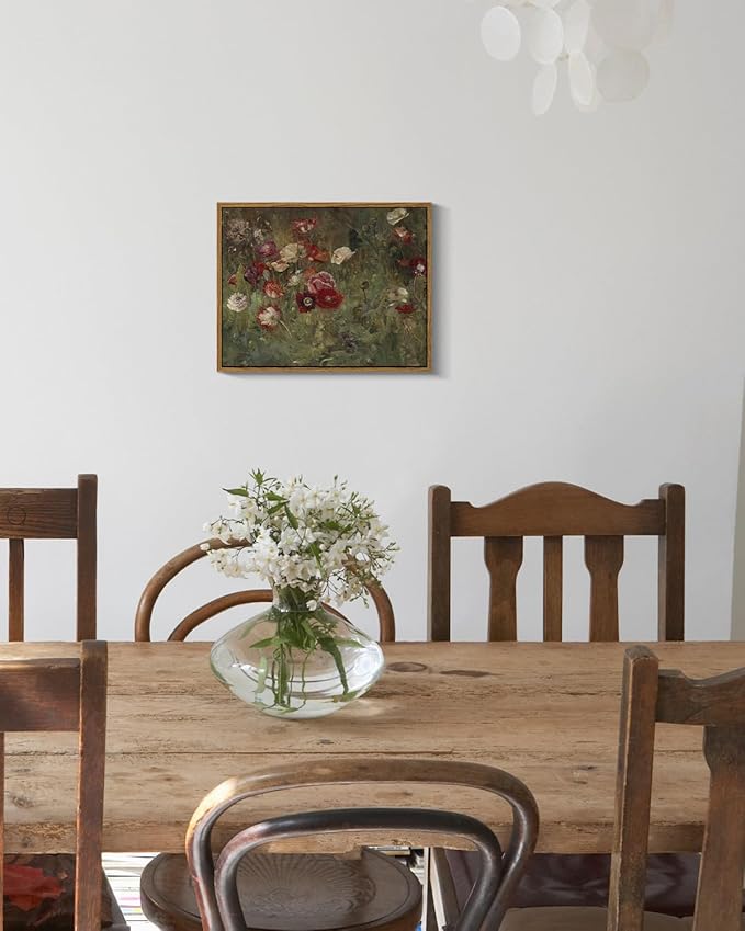 InSimSea Framed Canvas Wall Art Vintage Decor, Classical Flower Paintings Vintage Wall Art for Living Room, Retro Nature Floral Art Work Wall Decorations for Bedroom Home, 11"x14"