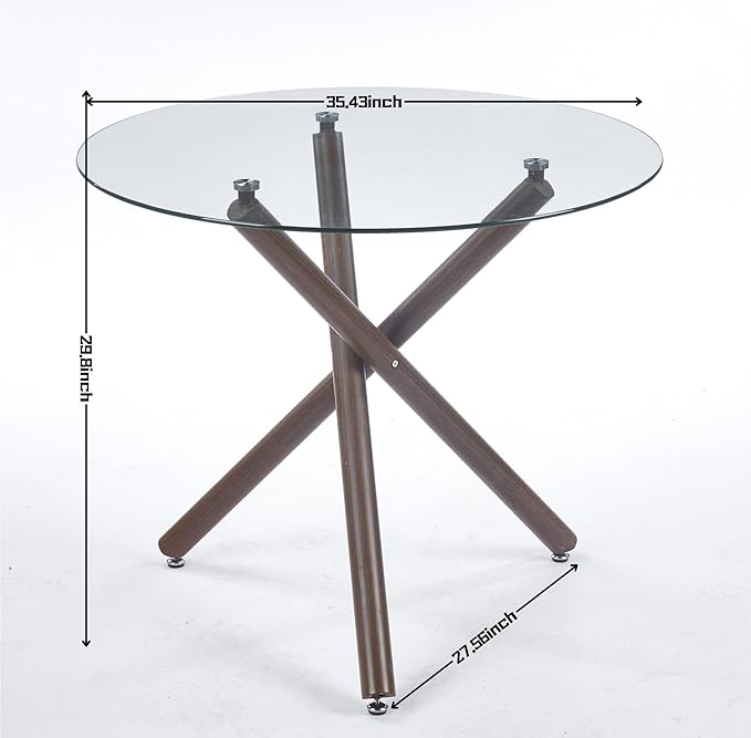 Round Glass Dining Table,Glass Dining Room Table with Tempered Glass Tabletop and Metal Legs, Modern Style Glass Kitchen Table for Home, Kitchen, Dining Room