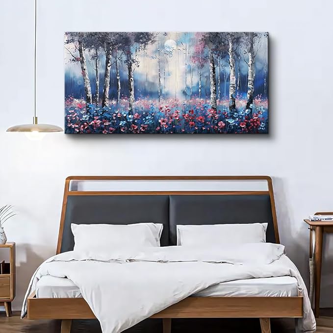 MHARTK66 Large Boho Wall Art For Bedroom Canvas Wall Decor For Living Room Trees Forest Scenery Paintings Office Decoration Stretched And Framed Pictures Modern Aesthetic Home Decor Mural Artwork