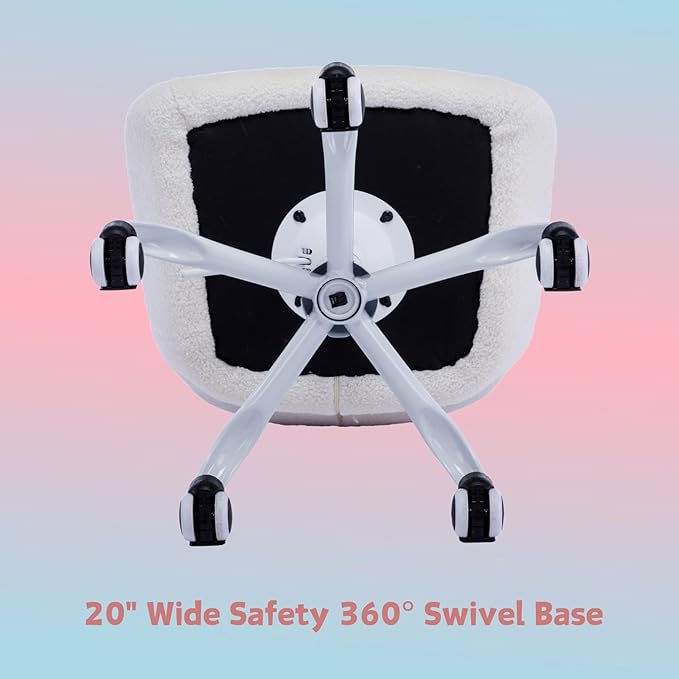 LukeAlon Kids Adjustable Desk Chair, Sherpa Study Chair with Swivel Base Upholstered Cute Reading Chair Comfy with Arms for Girls Children, White