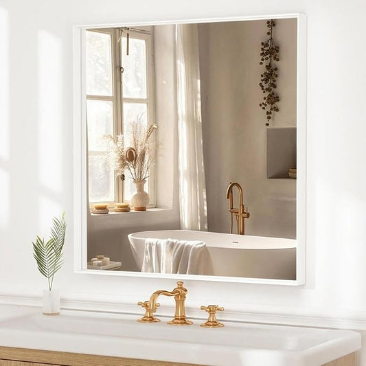36x30 Inch White Bathroom Mirrors for Over Sink, Rectangle Framed Mirror, Wall Mounted Vanity Mirror for Bedroom, Living Room, Entryway Horizontal/Vertical