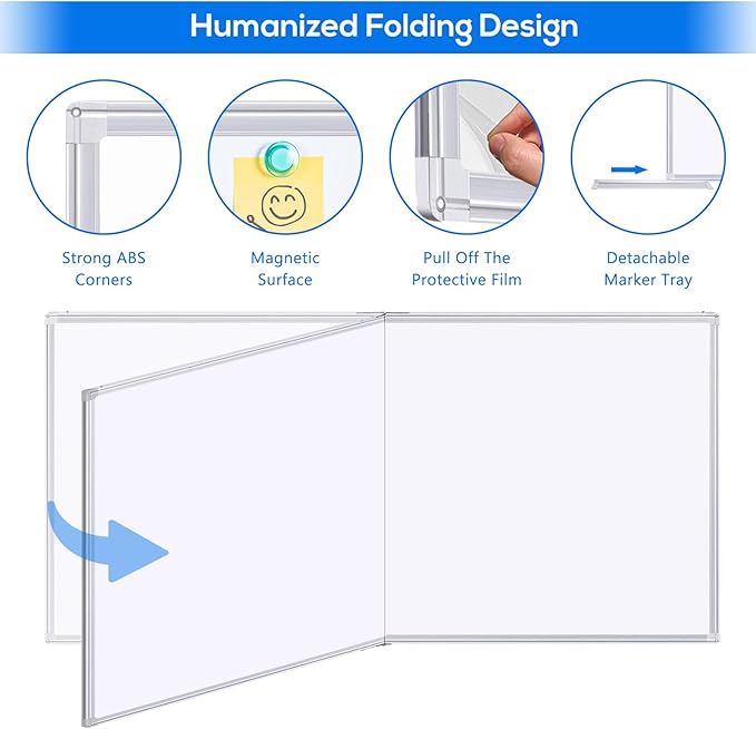 Magnetic Dry Erase Board 96 x 48 inches, Maxtek 4" x 8" Whiteboard for Wall, Large White Board Dry Erase Foldable Wall-Mounted Aluminum Frame Erase Board with Marker Tray for Office Home and School