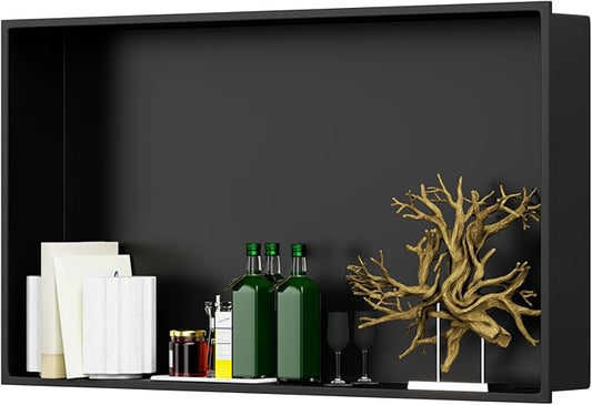 28" X 16" Stainless Steel Shower Niche Insert Tile Ready, Niche for Shower Wall, Recessed Shelf No Tile Needed for Bathroom Storage, Matte Black