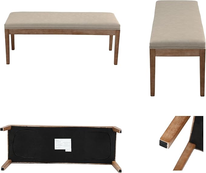 PU Leather Dining Bench Upholstered Entryway Bench Farmhouse Shoe Bench Seat Ottoman for Hallway Living Room Bedroom End of Bed Dining Room Kitchen, 45.5" Long, Gray