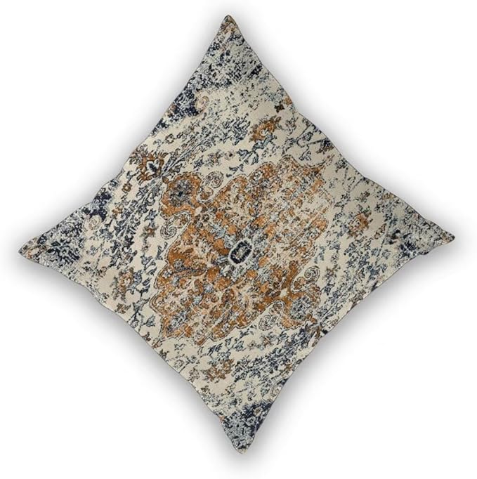 Boho Throw Pillow Covers 24x24 Set of 2, Ethnic Carpet Pattern Pillow Covers Gold Blue Rustic Farmhouse Cushion Cases Linen Decorative Gifts for Couch Sofa Indoor Outdoor