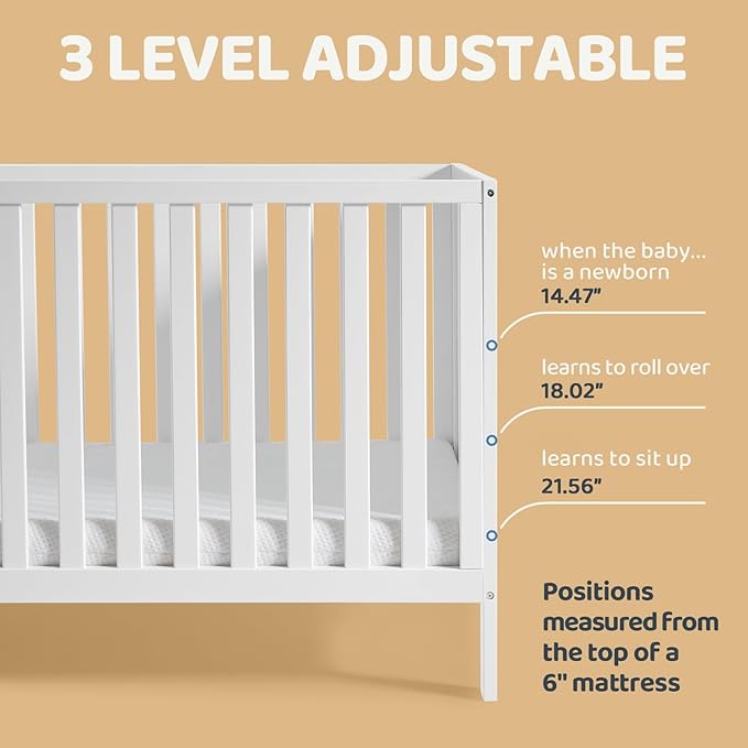 HARPPA Grevia 5 in 1 Convertible Crib, 3 Adjustable Heights, Converts to Toddler Bed, Daybed, Sofa and Full-Size Bed, Fits Standard Baby Crib Mattress, White