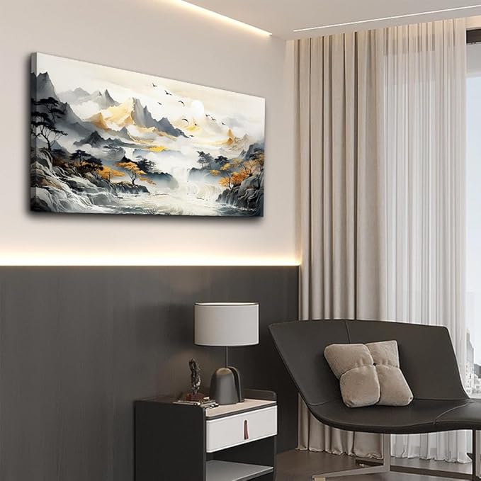 hyidecorart Framed Canvas Wall Art For Living Room Large Size Wall Decorations For Office Bedroom Wall Decor Mountain Landscape Wall Paintings Abstract Wall Pictures Modern Artwork Home Decor 24X48