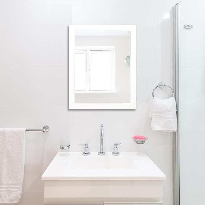 Ruomeng Rectangular Wall Mirror 16" x 20" for Bathroom, Bedroom, Entryway, Living Room, White