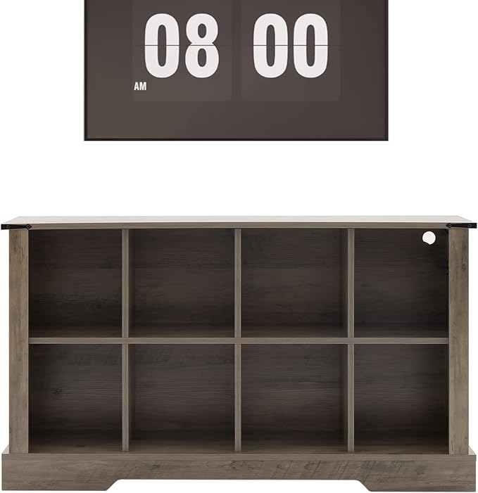 8 Cube Storage Organizer, 2 Tier Bookshelf for Living Room, Farmhouse Bookcase with Led, Kids Toy Storage Cabinet, Wall Cubby Shelves for Home Decor, Wood Display Cabinet for Bedroom, Grey