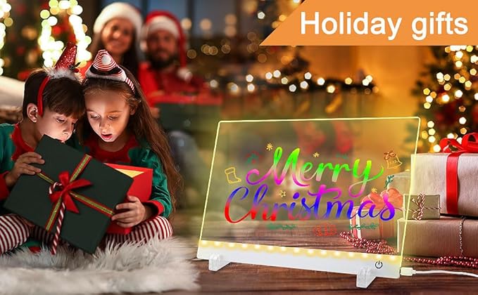 LED Note Board with Colors，LED Drawing Board for Kids, Light Up Acrylic Dry Erase Board with Stand,7 Markers, Rewritable Message Board Creative Fun for Home, Classrooms, Gifts（13.7X 10Inch）