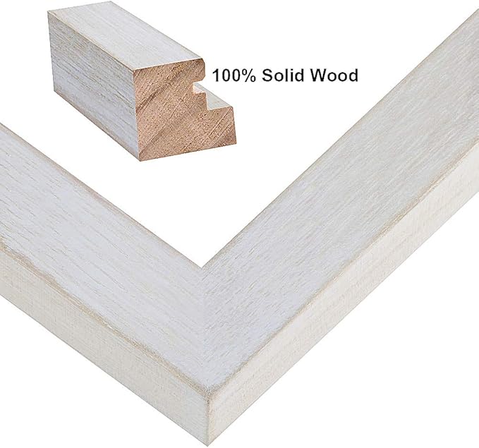 RPJC 6x8 inch Picture Frame Made of Solid Wood and High Definition Glass Display Pictures 4x6 with Mat or 6x8 Without Mat for Wall Mounting Photo Frame Rustic White