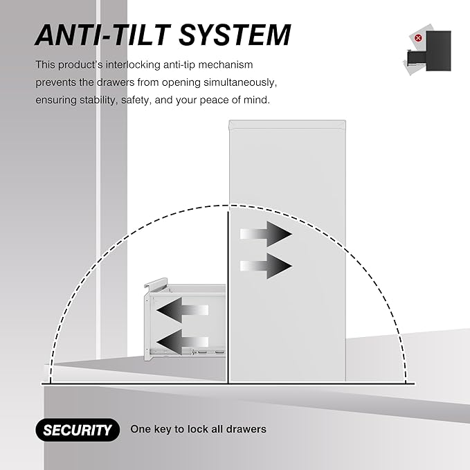 3 Drawer File Cabinet with Lock, Metal Filing Cabinets, Vertical Small Filing Cabinet Steel Lockable Storage Cabinets for Home Office to Organization Hanging Letter/Legal/F4/A4