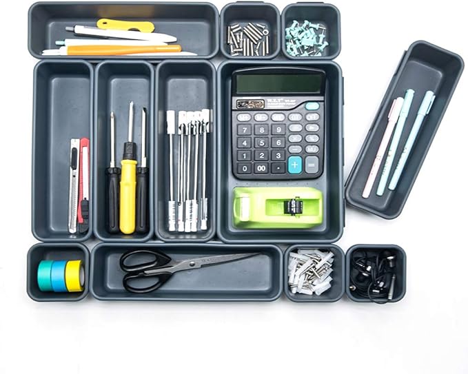 BYCY 18 Pcs Drawer Organizers Trays Set for Office Bathroom Dresser Interlocking Dividers Storage Bins Pack (18 Pieces Set)