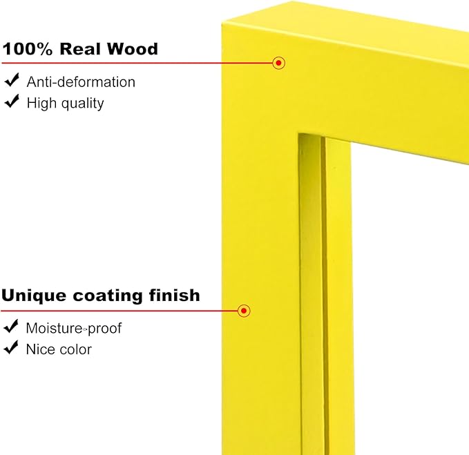 KINLINK 12x16 Picture Frame Yellow, Solid Wood Frames with Acrylic Plexiglass for Pictures 11x14/9x12 with Mat or 12x16 without Mat,Wall Display Photo Frame, Set of 4