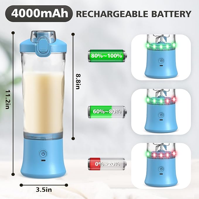 Portable Blender for Shakes and Smoothies- Personal Juicer 20 OZ Electric Protein Shaker Bottle with Insulated Sleeve, USB-C Rechargeable,Travel Lid-Small Blender Cup for Kitchen, Office, Gym,Travel